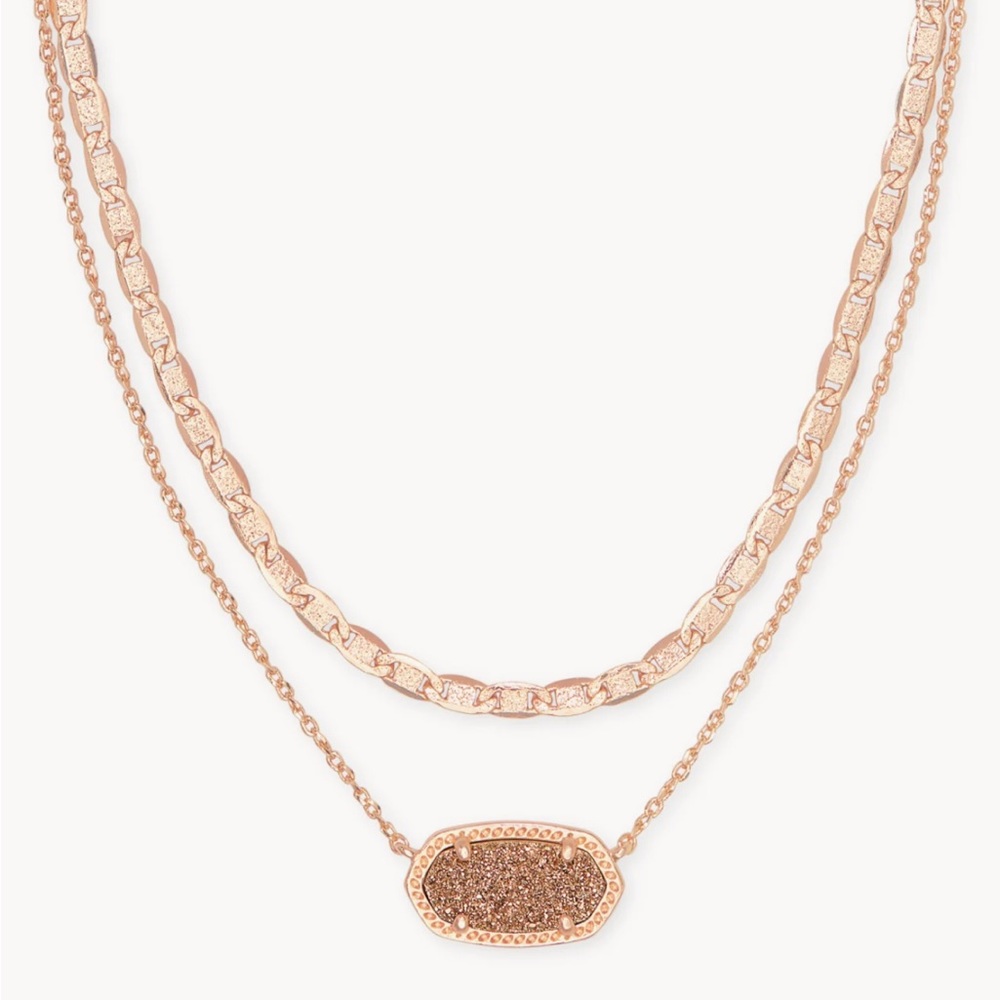 Kendra Scott Necklace- Elisa Rose Gold Multi Strand Necklace in Rose Gold Drusy